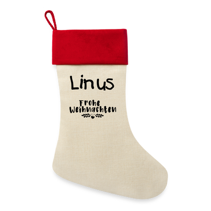 Leinen Weihnachtsstrumpf mit Wunschname! - Natur/Rot 