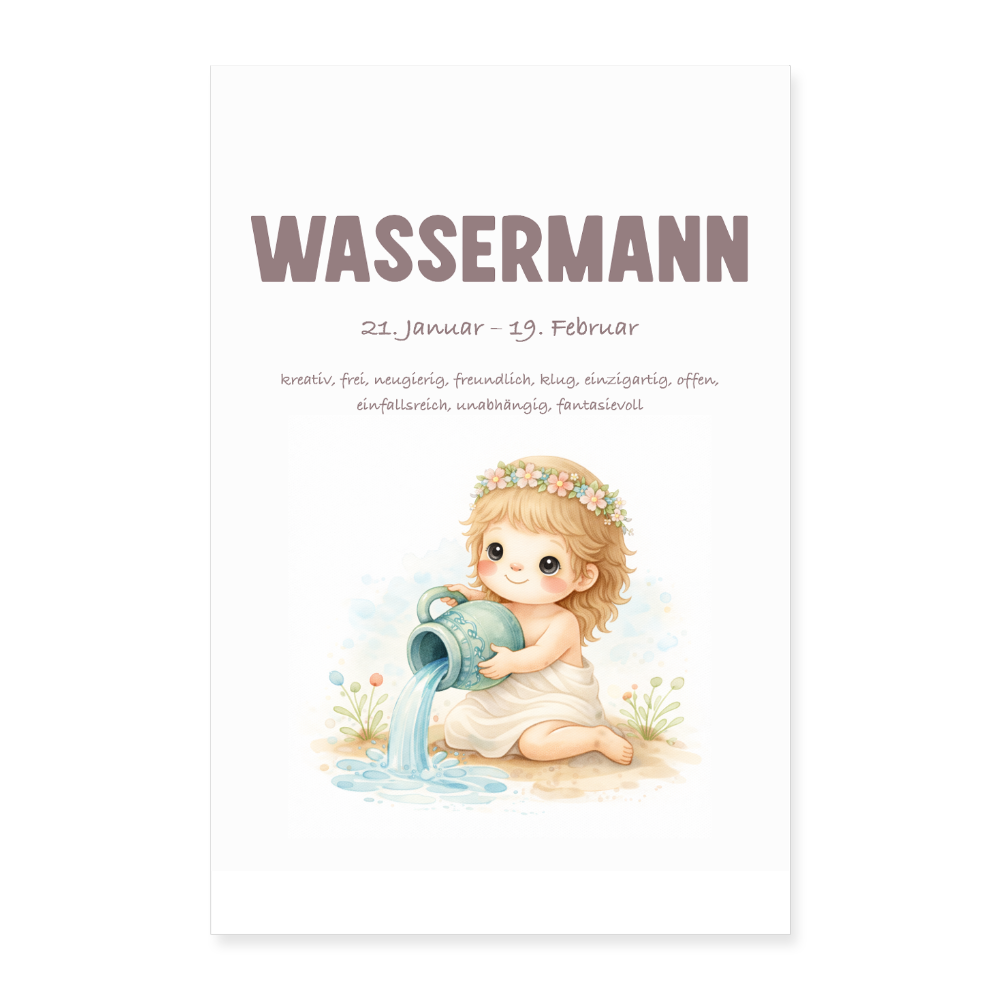 Baby Sternzeichen Poster Wassermann Mädchen 40x60 cm - Weiß