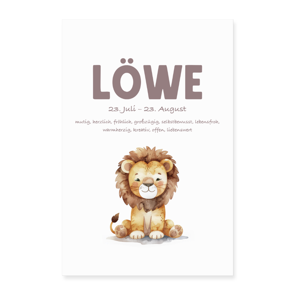 Baby Sternzeichen Poster Löwe 40x60 cm - Weiß