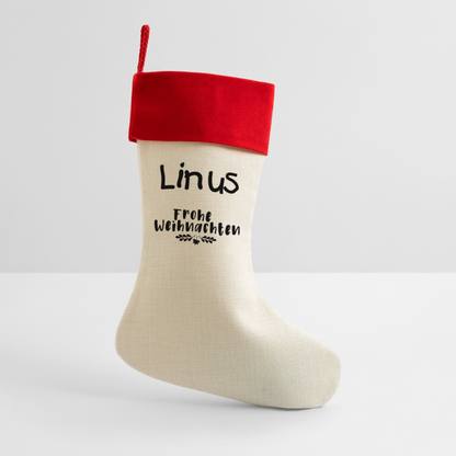 Leinen Weihnachtsstrumpf mit Wunschname! - Natur/Rot 