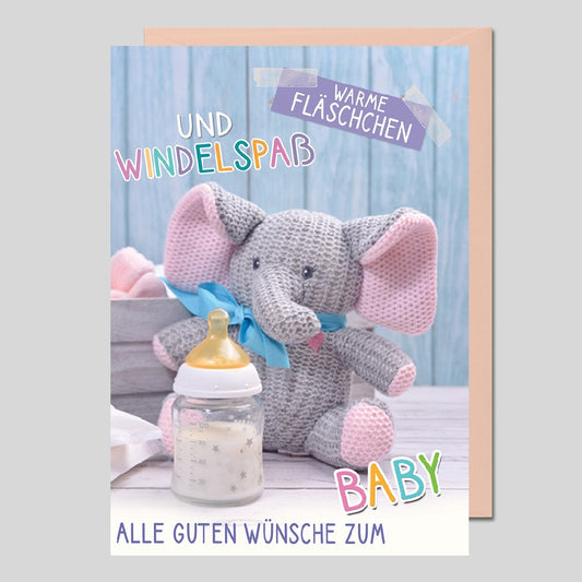 Umschlagkarte Baby - Warme Fläschchen und Windelspaß