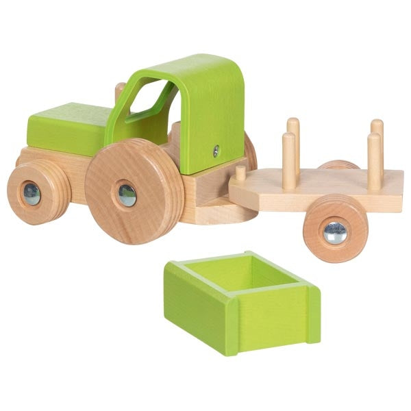 Goki Traktor mit Anhänger Holz 2J+