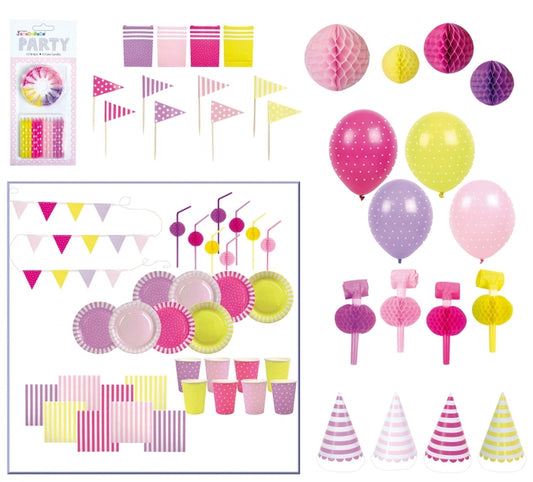 Jabadabado Kindergeburtstag Partyset für Mädchen / Rosa Violett