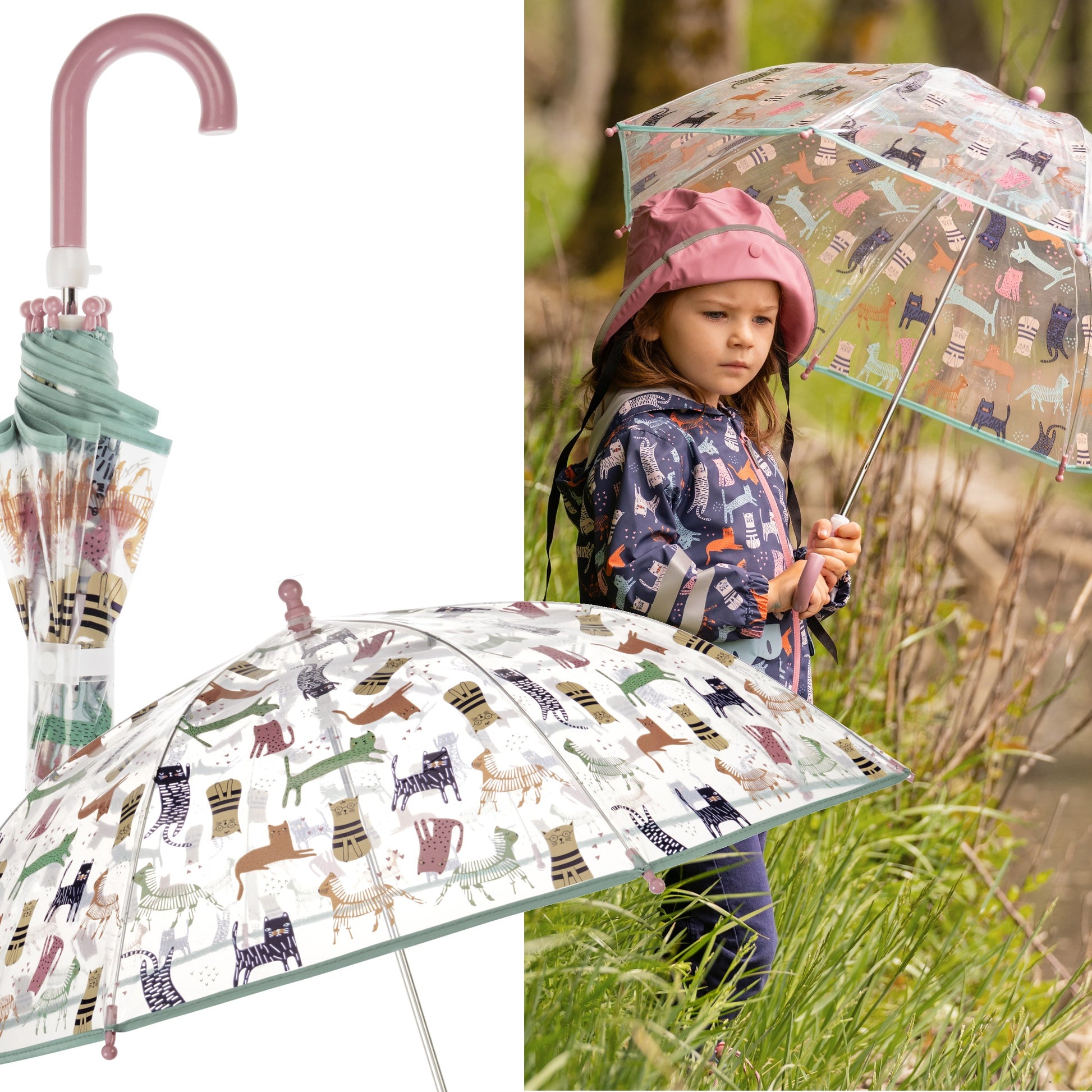 Playshoes Regenschirm Katzen Transparent