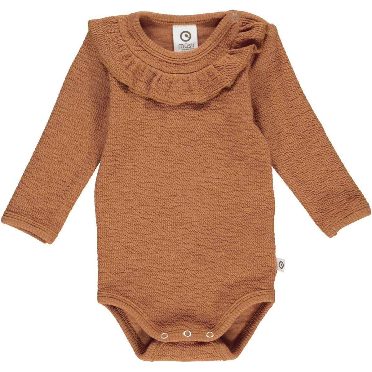 müsli Crepe Langarm Babybody Girl Amber Dunkles Orange