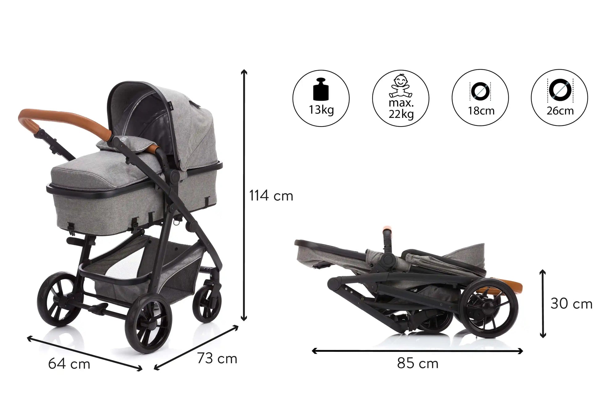 Fillikid Kinderwagen Set fillPanther Grau Melange