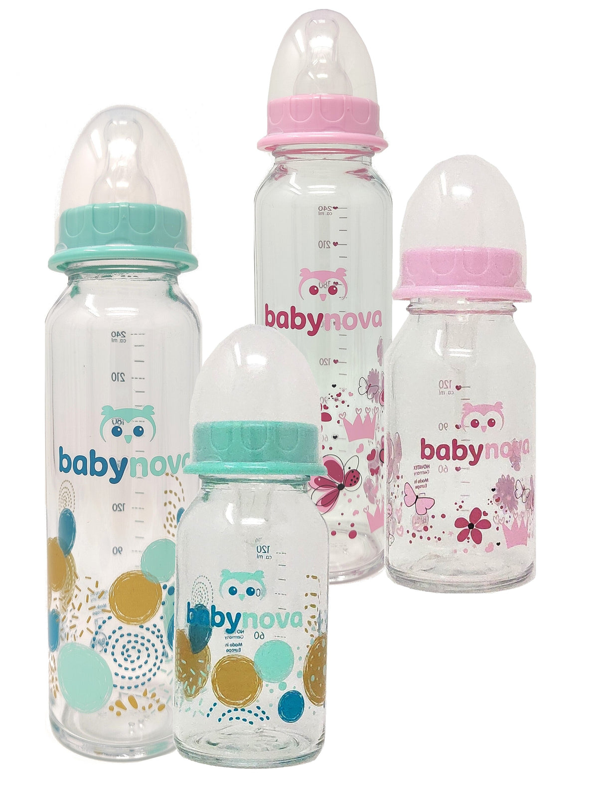 BabyNova Babyflasche Schmalhals aus Glas 120ml o. 240ml – Baby-Weingart