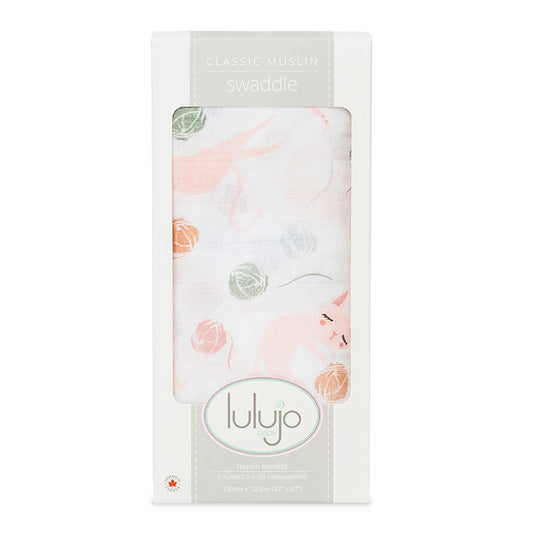 Lulujo Swaddle Mulltuch Pucktuch 120cm Katzen Rosa