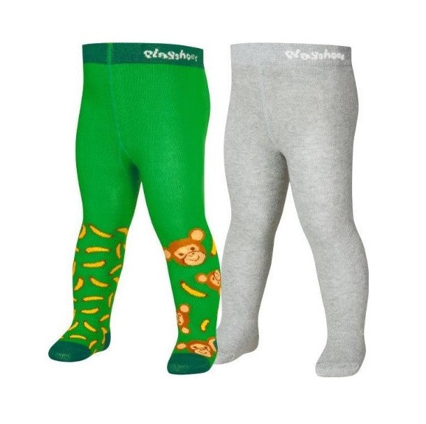 Playshoes 2er Strumpfhose Affe Grün & Uni Grau