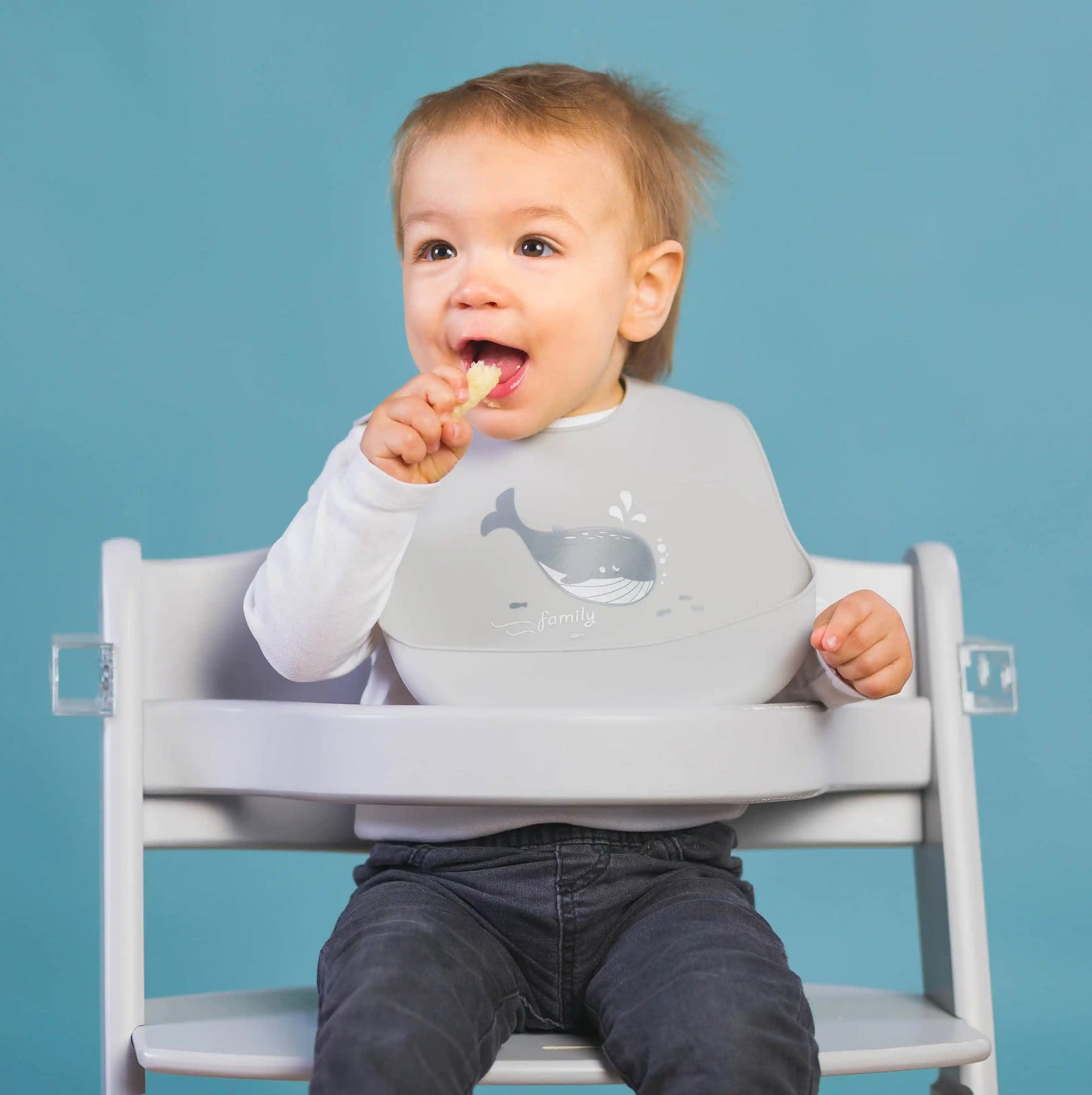 fillikid 2er Silikonlätzchen mit Auffang - Elefant Blau & Wal Grau