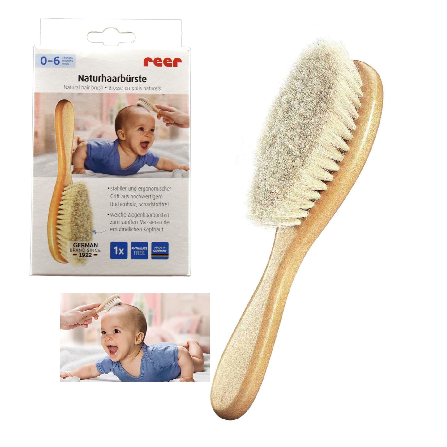 Reer Babybürste aus Holz mit feinem Ziegenhaar