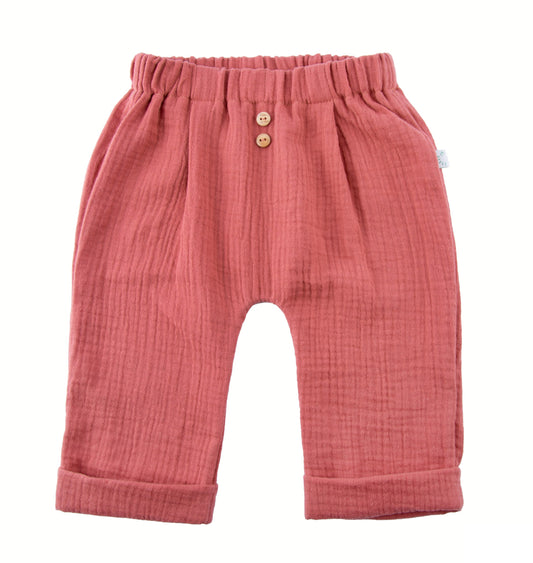 Iobio Sommer Hose Musselin Rasberry Beerenrosa