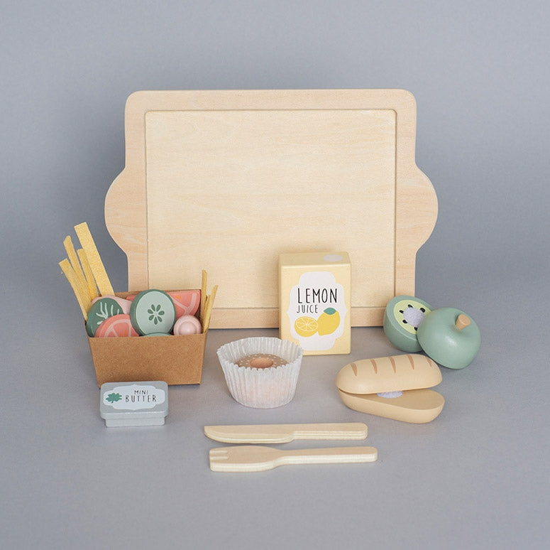 Jabadabado Food Tray Lunch Set Kinderlebensmittel aus Holz 3J+