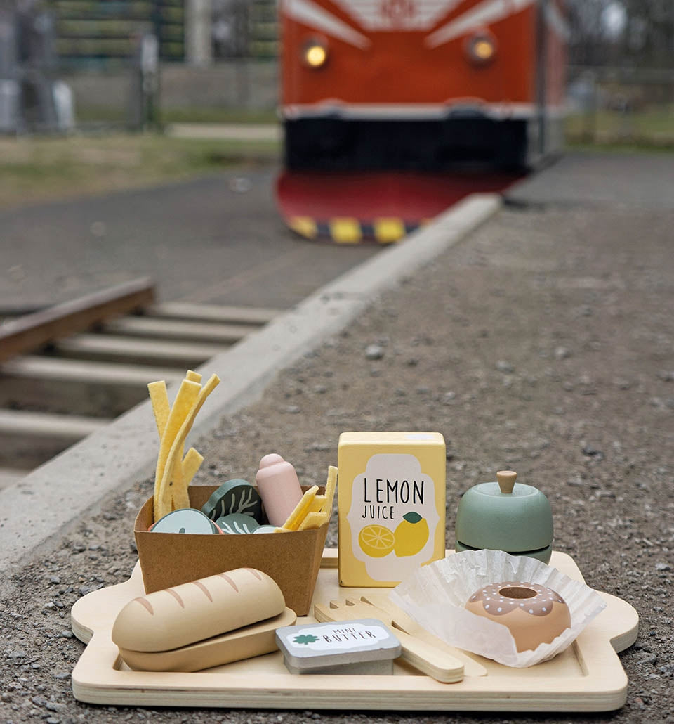 Jabadabado Food Tray Lunch Set Kinderlebensmittel aus Holz 3J+