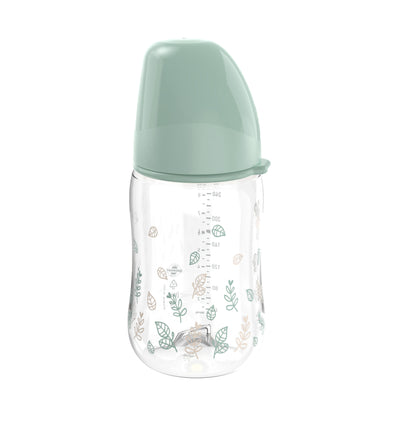 NIP Cherry Green Baby PP Weithalsflasche mit Weithalstrinksauger mit Anti-Kolik Ventil Latex