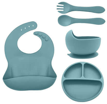 fillikid Baby Geschirr Silikon Set 4-tlg.  Lätzchen, Besteck, Teller & Schüssel