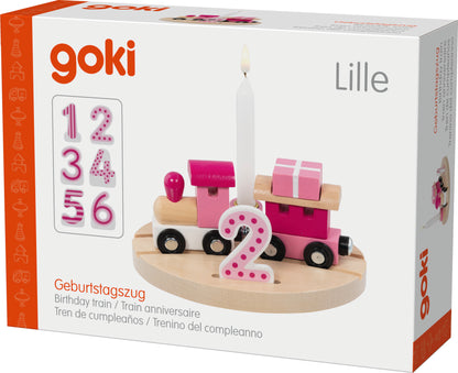 Goki Geburtstagszug Lille Pink oder Oslo Blau mit Zahlen 1-6
