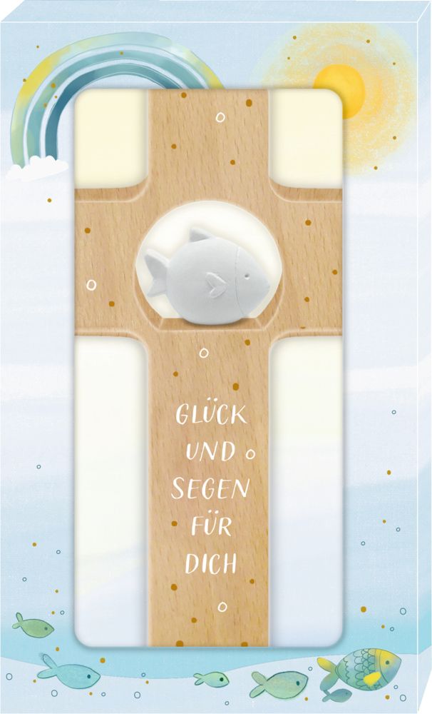 Coppenrath Taufgeschenk Holzkreuz Glück und Segen für dich (Fisch)