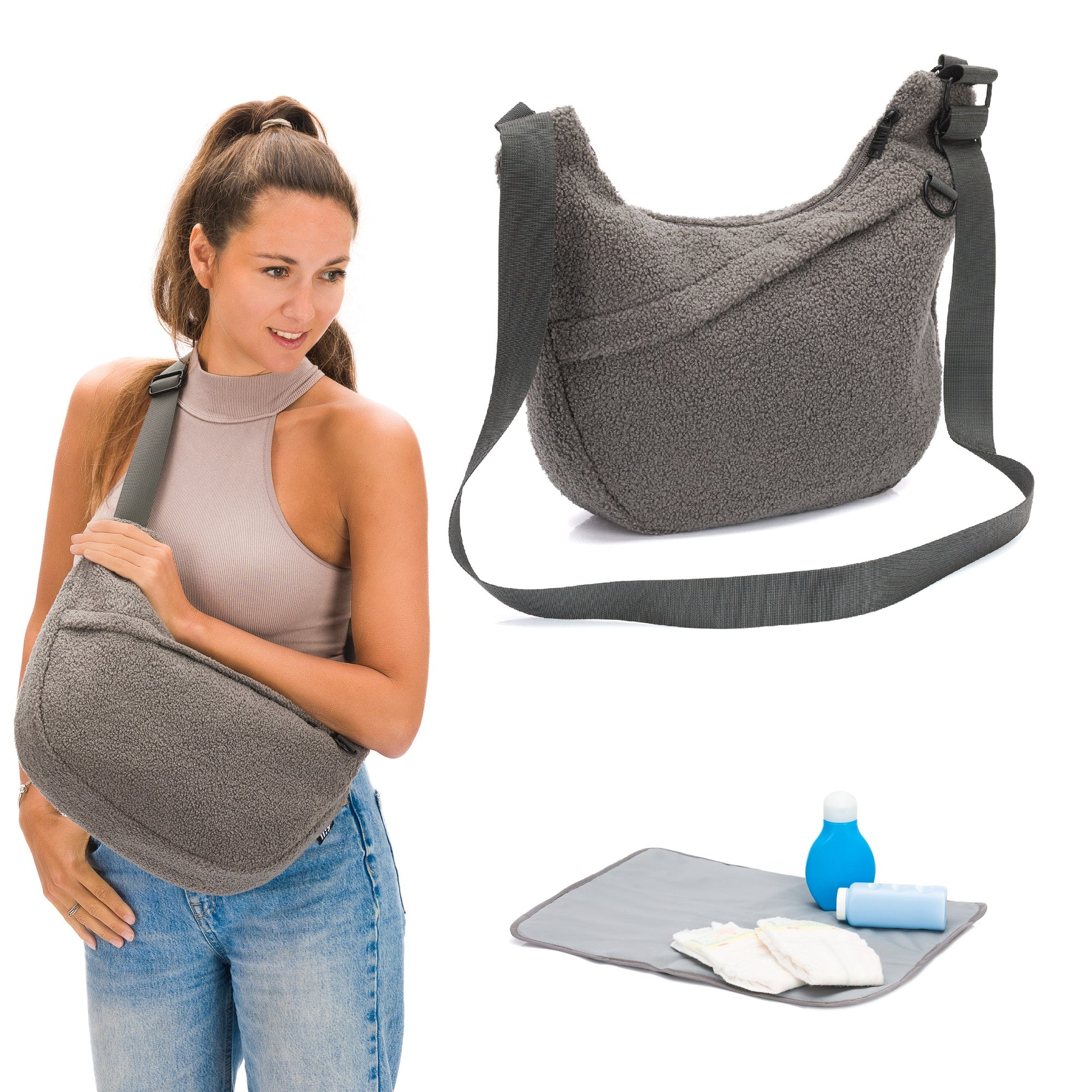 fillikid Teddyplüsch Daybag Wickeltasche grau Hauptbild