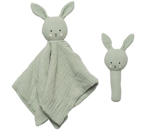 Jabadabado Baby Geschenkset 2tlg. Schmusetuch &amp; Stabrassel Bunny Grün