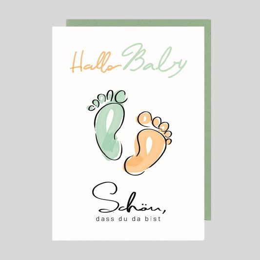 Umschlagkarte Hallo Baby . Orange/Grün