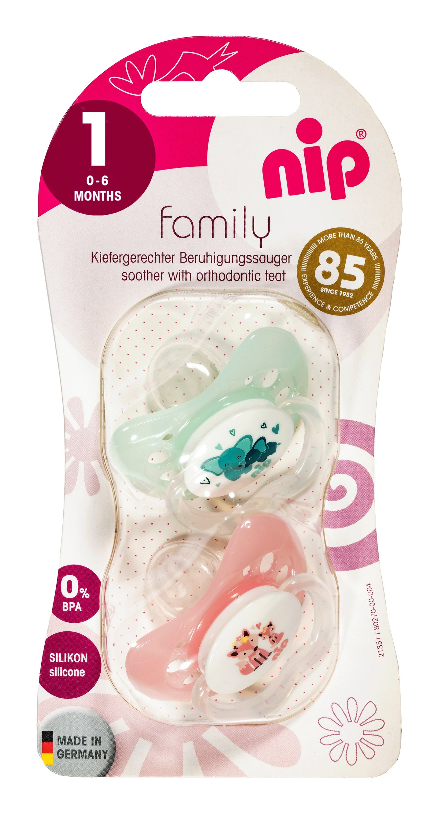 Nip Silikon Baby Schnuller Beruhigungssauger Kieferform Family 2er