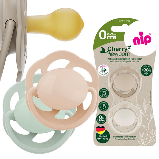 NIP Cherry Greenline Newborn Beruhigungssauger 2er Runde Form Latex 0-2 Monate