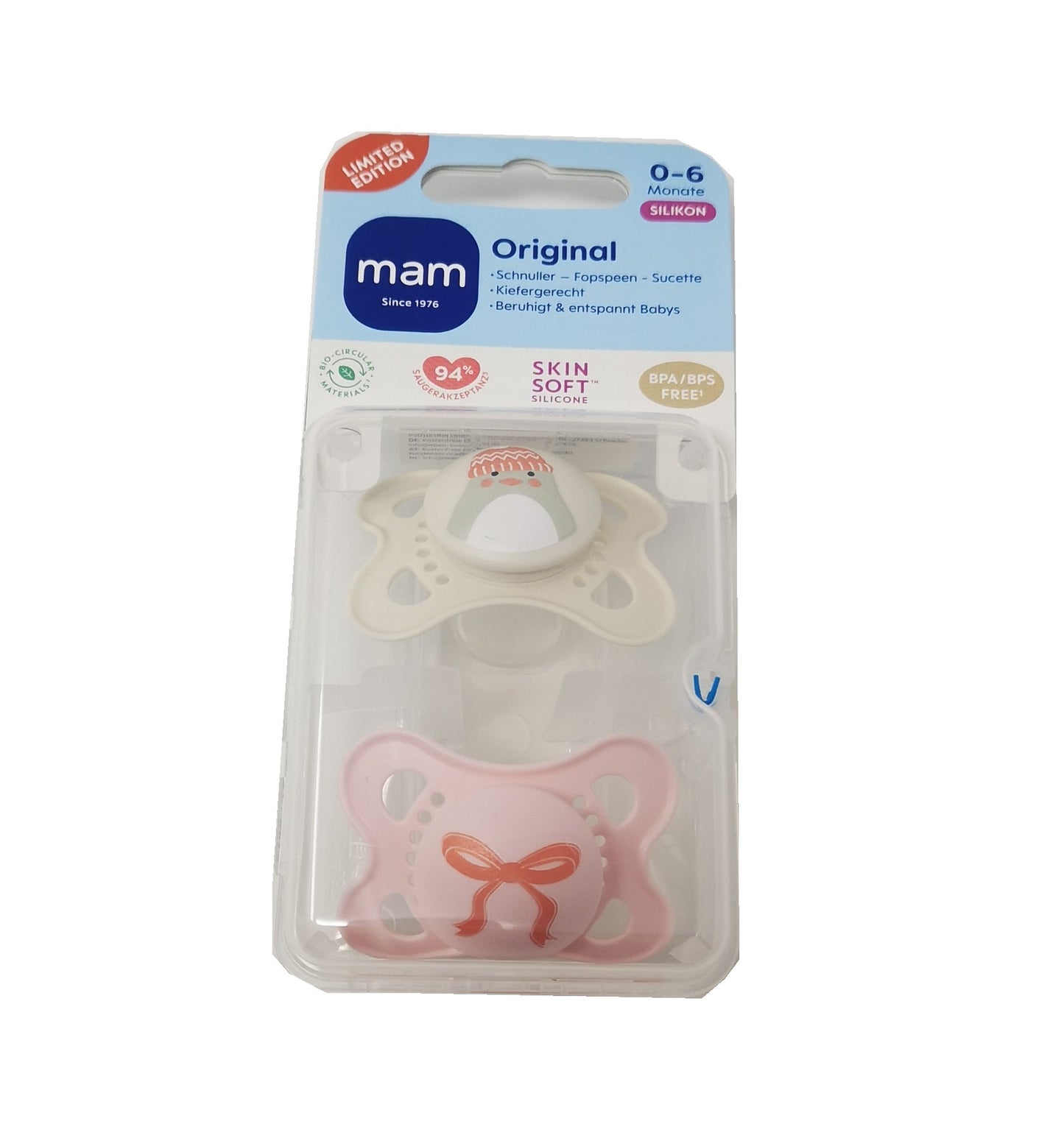 MAM ORIGINAL Winter Edition Silikon Schnuller Symmetrisch Oval  0-6M 6-16M + Box