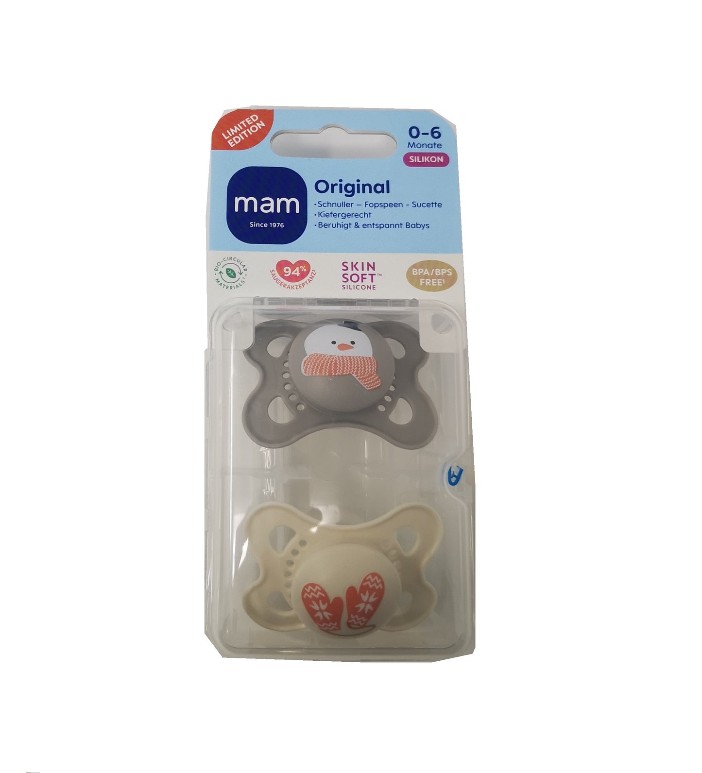 MAM ORIGINAL Winter Edition Silikon Schnuller Symmetrisch Oval  0-6M 6-16M + Box