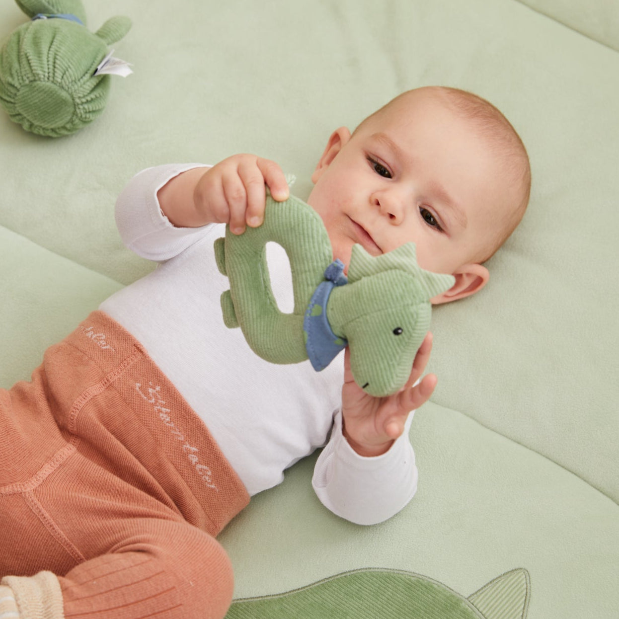 Sterntaler Babyrassel Greifling Dino grün
