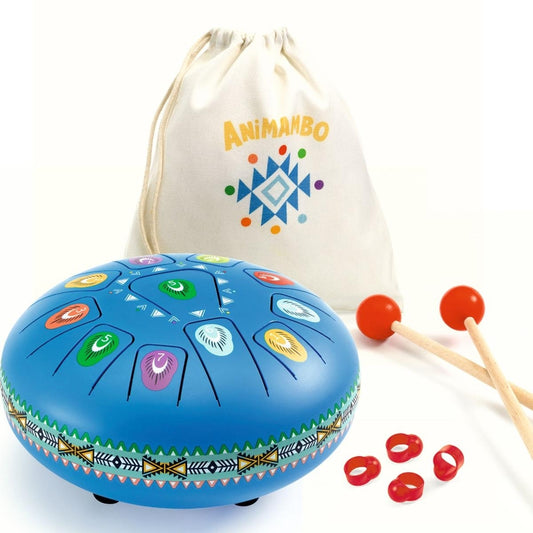 Djeco Musikinstrument Animabo Zungentrommel XL Hellblau 5J+
