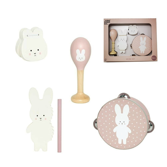 Jabadabado Kinder Musikset Hase rosa 18m+ mit Tamburin, Ratsche, Rassel und Kastagnette