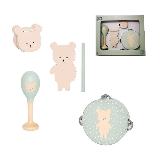 Jabadabado Kinder Musikset Teddy Grün 18m+ mit Tamburin, Ratsche, Rassel und Kastagnette