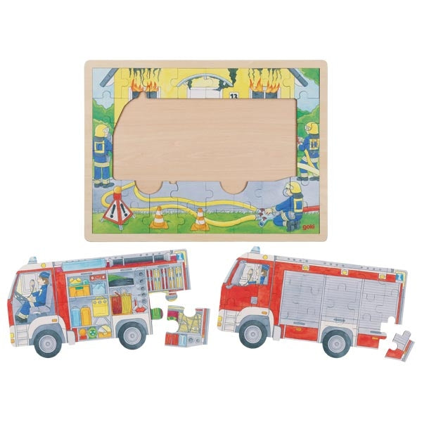 Goki 2in1 Schichtenpuzzle Feuerwehr, 3J+