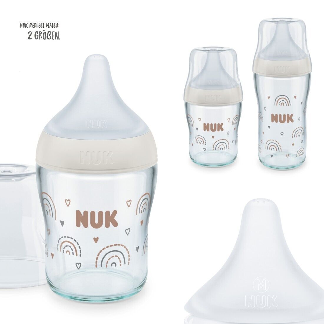 Nuk Perfect Match Glas Babyflasche in 2 Größen * Mit extra weichem Sauger