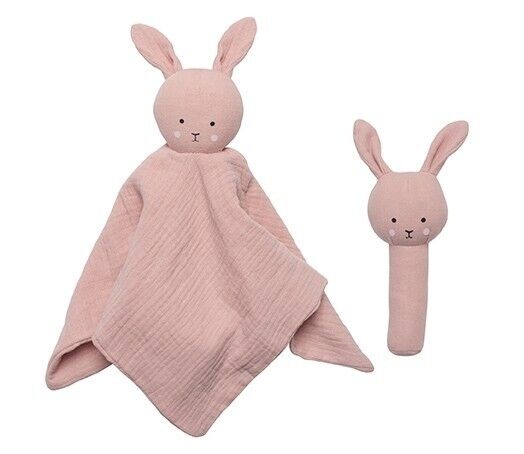 Jabadabado Baby Geschenkset 2tlg. Schmusetuch &amp; Stabrassel Bunny Rosa