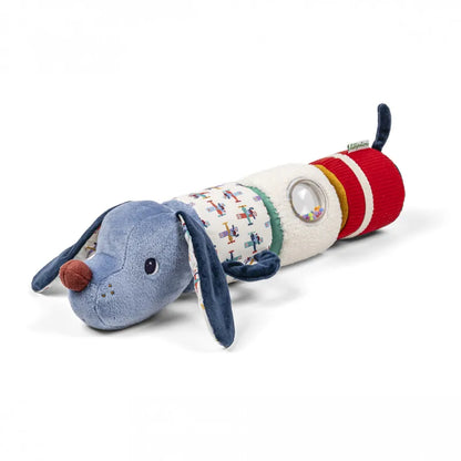 Leucht Plüsch Geräuscherolle Rassel Hund Jules blau