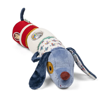 Leucht Plüsch Geräuscherolle Rassel Hund Jules blau