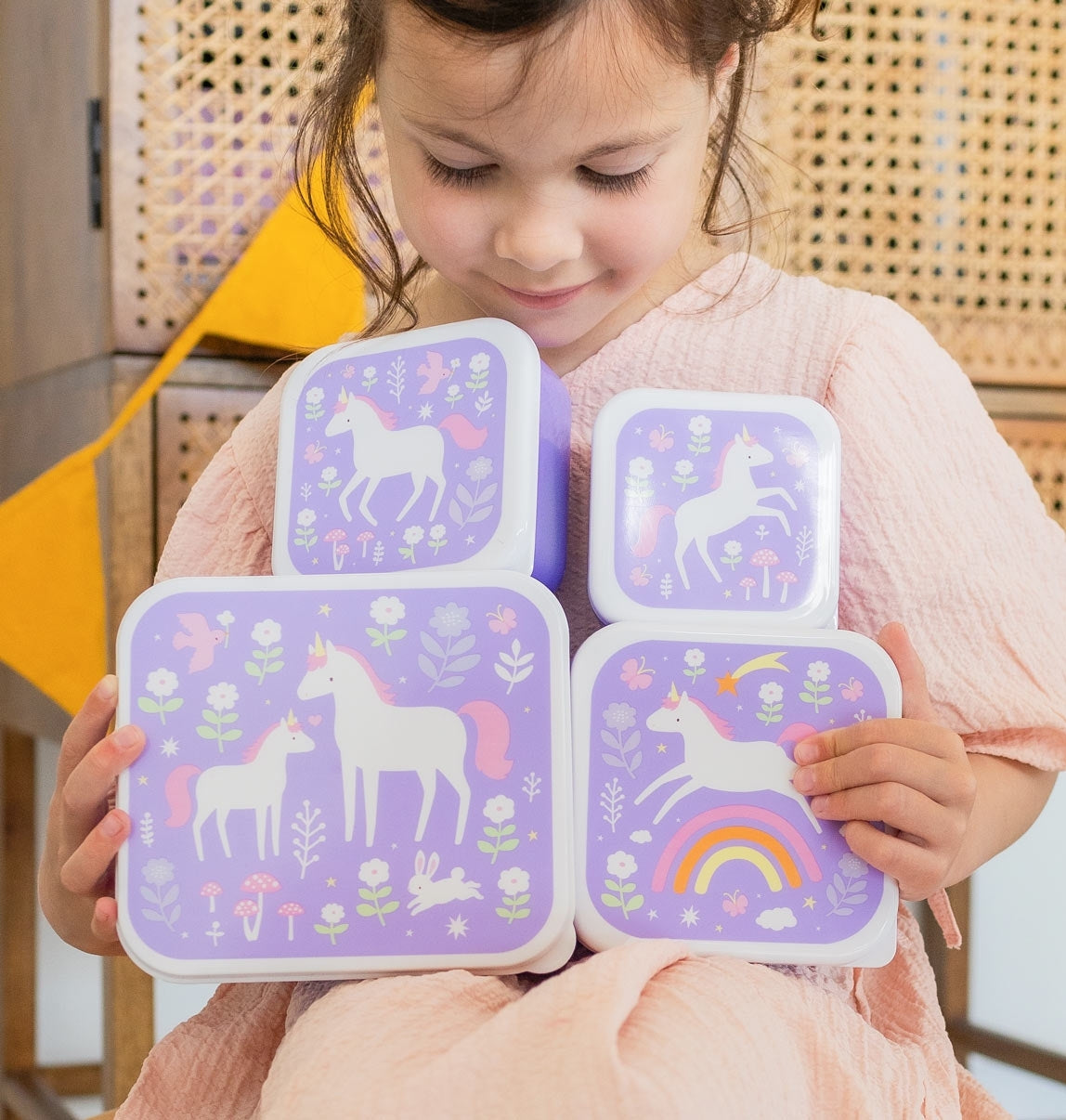 ALLC Kinder Snackboxen & Flasche Set Einhorn Lila