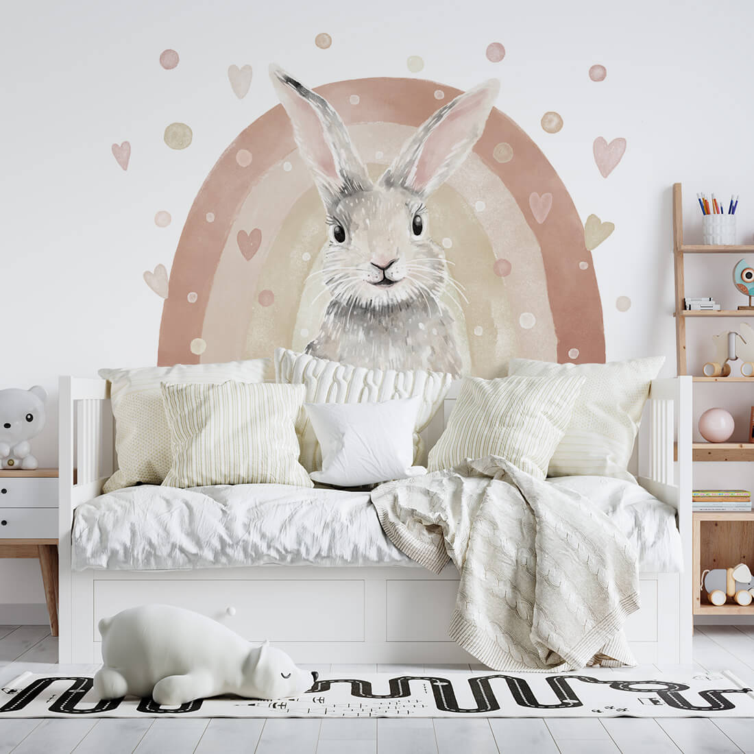 Pastelowe Love Wandaufkleber Halbkreis Sticker Bunny Hase