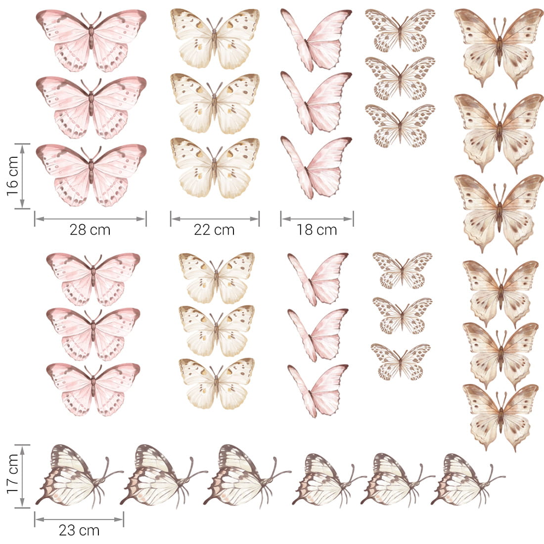 Pastelowe Love Wandaufkleber Sticker Schmetterlinge